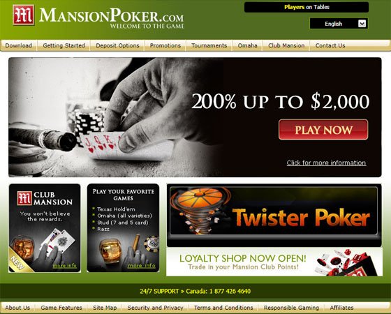 Mansion Poker webbsida