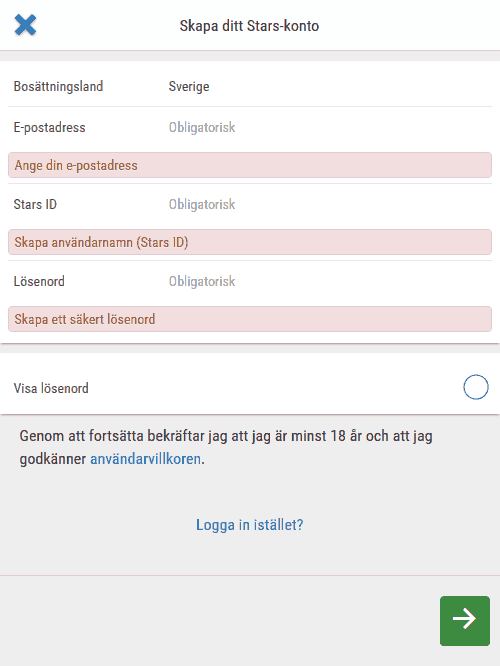 screenshot Registreringsformulär