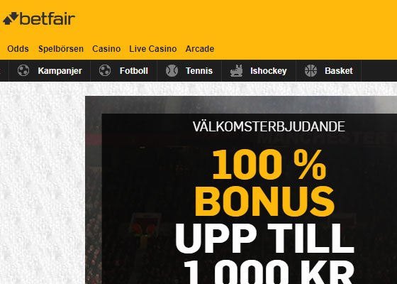 Betfair.se skärmdump